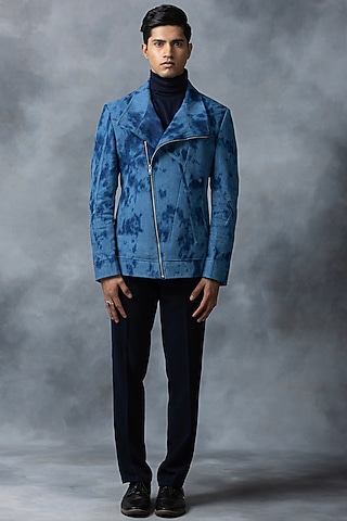 Blue Denim Tie-Dyed Jacket by Sarab Khanijou