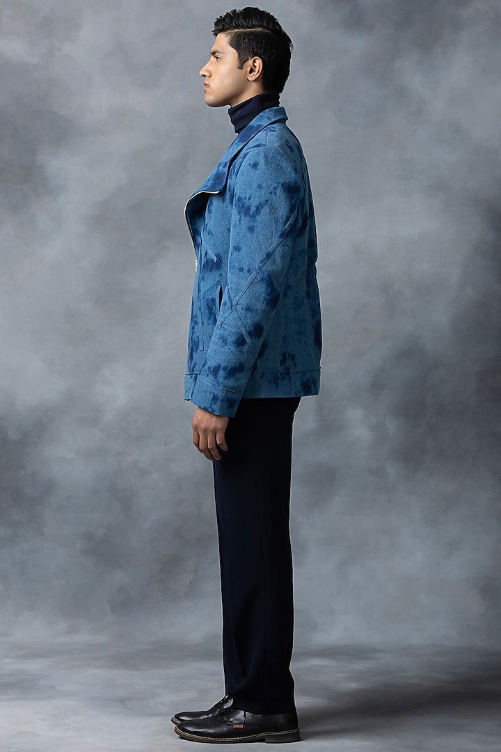 Blue Denim Tie-Dyed Jacket by Sarab Khanijou at Pernia's Pop Up Shop
