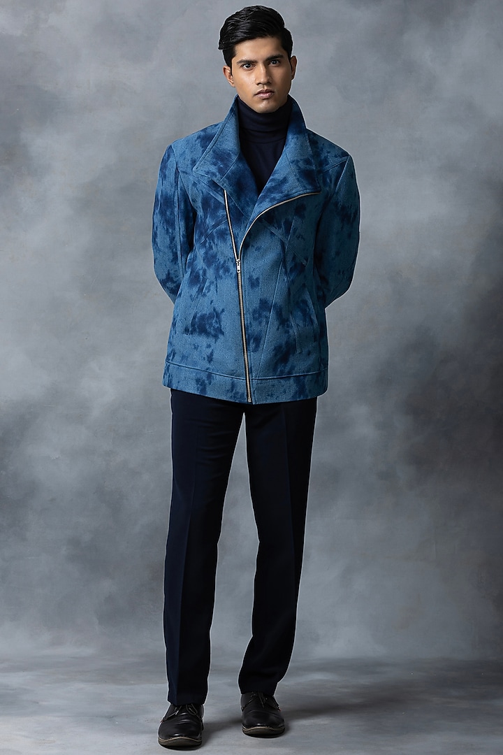 Blue Denim Tie-Dyed Jacket by Sarab Khanijou at Pernia's Pop Up Shop