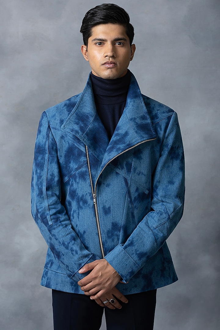 Blue Denim Tie-Dyed Jacket by Sarab Khanijou at Pernia's Pop Up Shop
