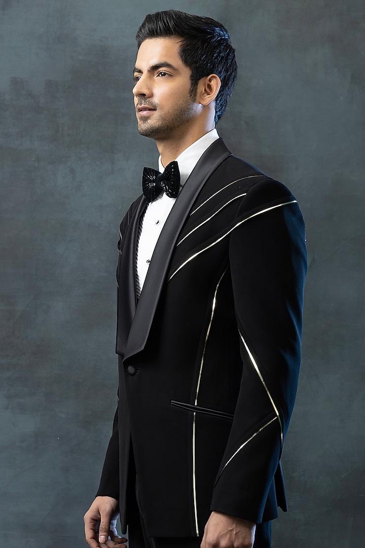Black Sandwash Tuxedo Set by Sarab Khanijou at Pernia's Pop Up Shop