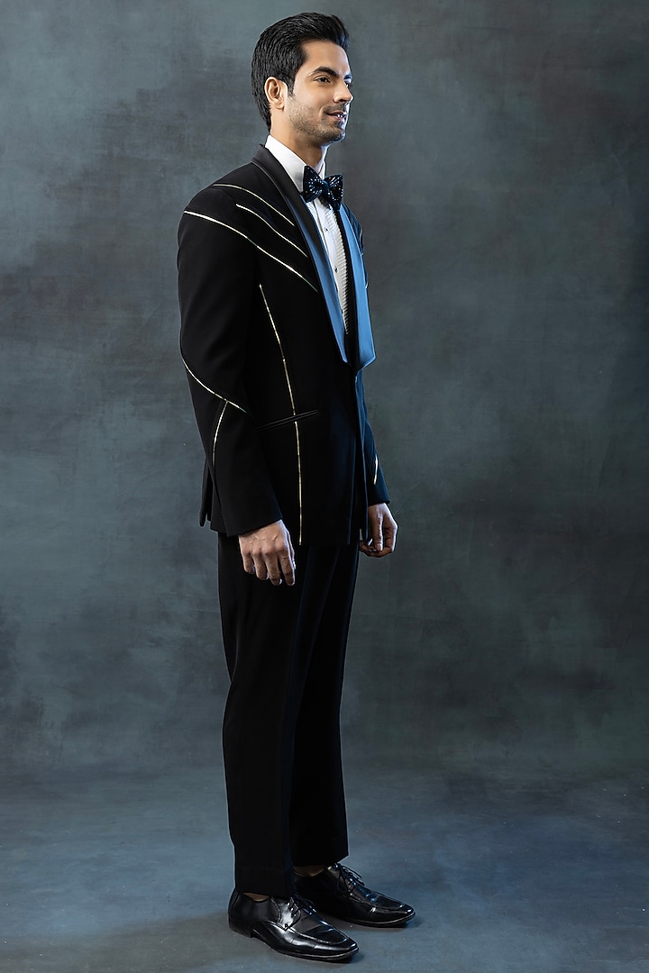 Black Sandwash Tuxedo Set by Sarab Khanijou at Pernia's Pop Up Shop