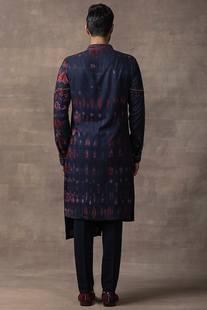 Navy Blue & Red Silk Tie-Dyed Kurta Set by Sarab Khanijou at Pernia's Pop Up Shop