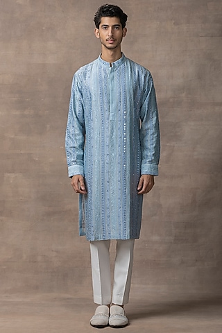 Blue Chanderi Silk Kurta Set by Sarab Khanijou