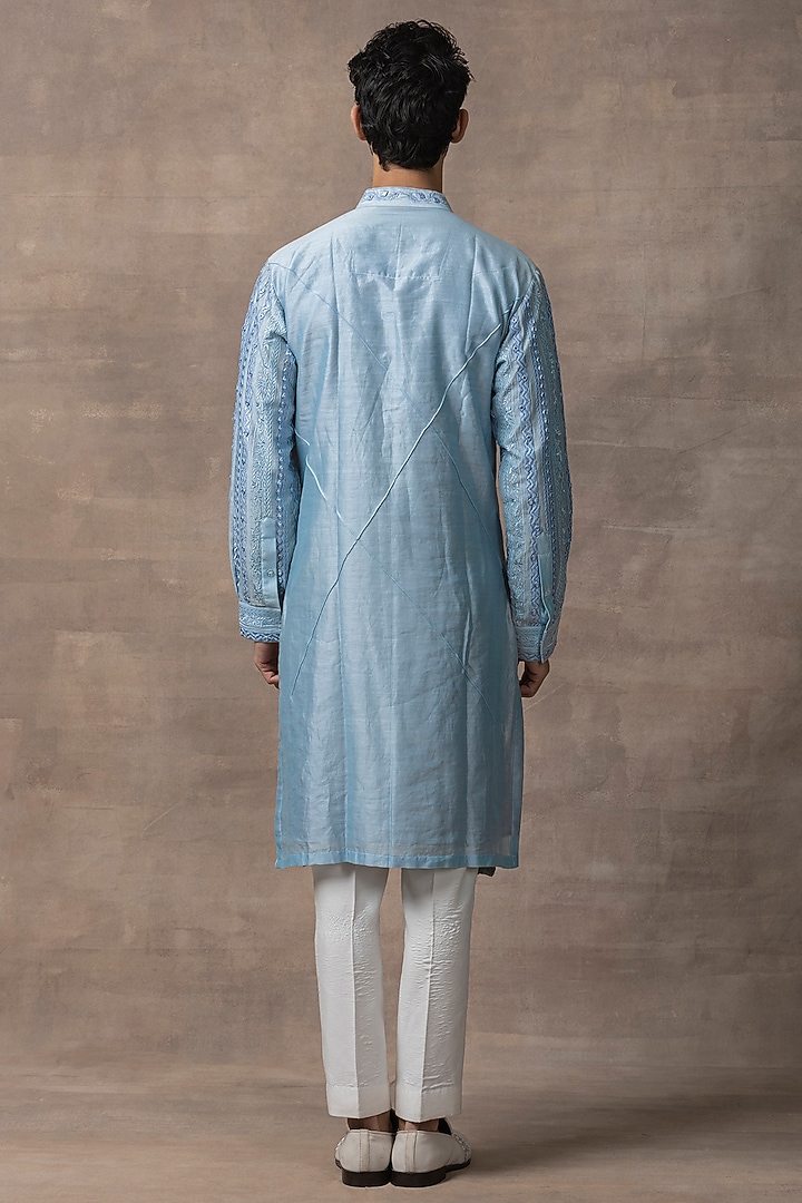 Blue Chanderi Silk Kurta Set by Sarab Khanijou at Pernia's Pop Up Shop
