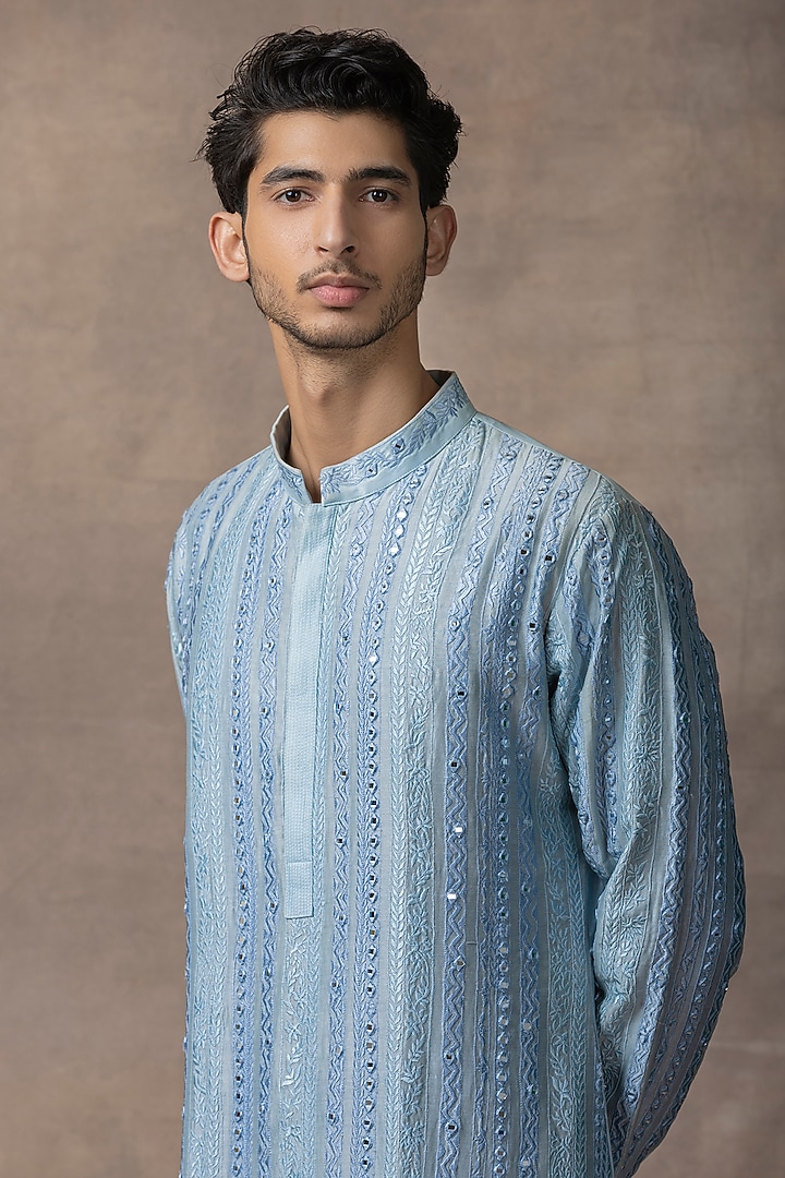 Blue Chanderi Silk Kurta Set by Sarab Khanijou at Pernia's Pop Up Shop