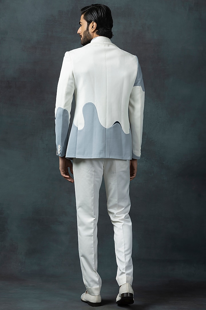 Off-White Jersey Embroidered Wedding Bandhgala Set by Sarab Khanijou at Pernia's Pop Up Shop