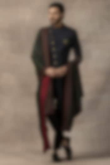 Navy Blue Sandwash Indo-Western Set by Sarab Khanijou at Pernia's Pop Up Shop