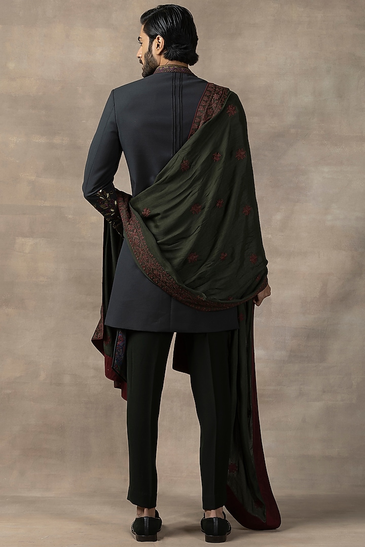 Navy Blue Sandwash Indo-Western Set by Sarab Khanijou at Pernia's Pop Up Shop