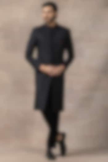 Black Jacquard Indo-Western Set by Sarab Khanijou at Pernia's Pop Up Shop