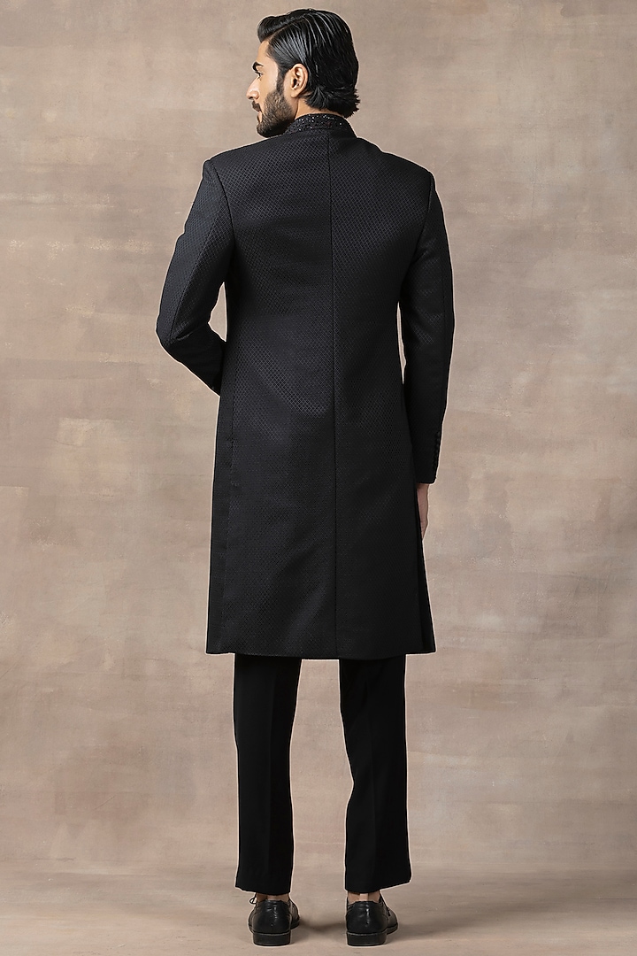 Black Jacquard Indo-Western Set by Sarab Khanijou at Pernia's Pop Up Shop