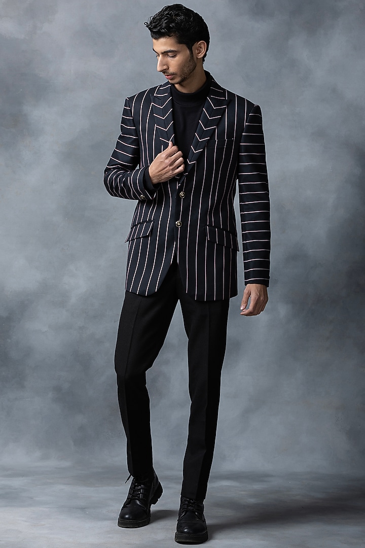 Black Suiting Striped Blazer by Sarab Khanijou at Pernia's Pop Up Shop