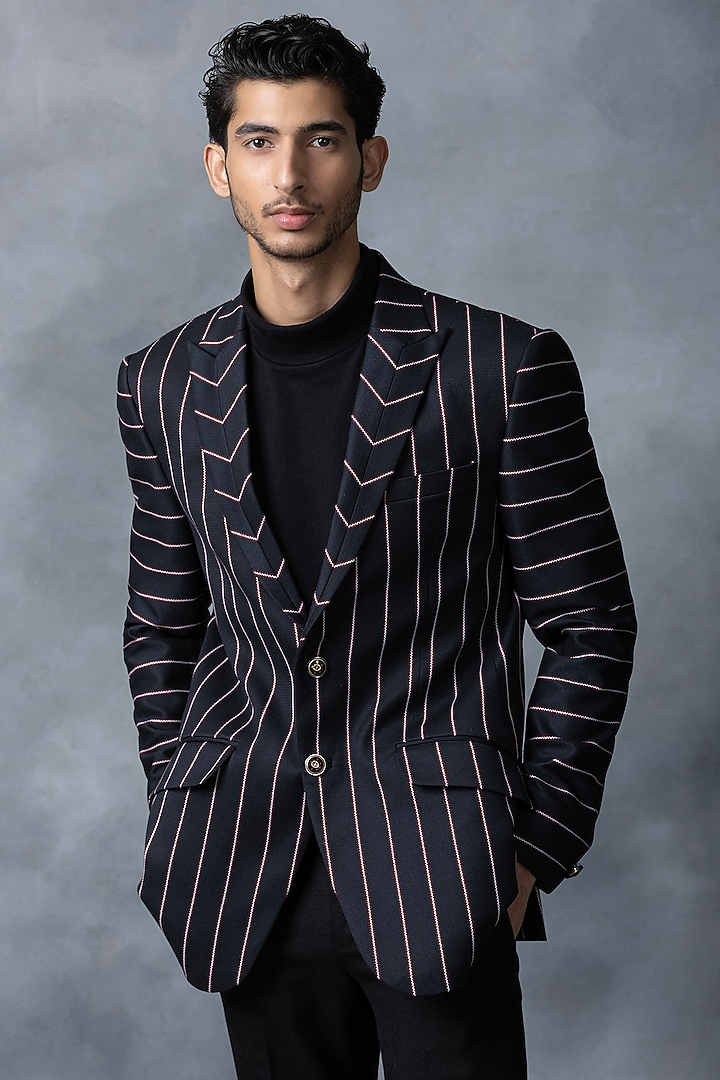 Black Suiting Striped Blazer by Sarab Khanijou at Pernia's Pop Up Shop
