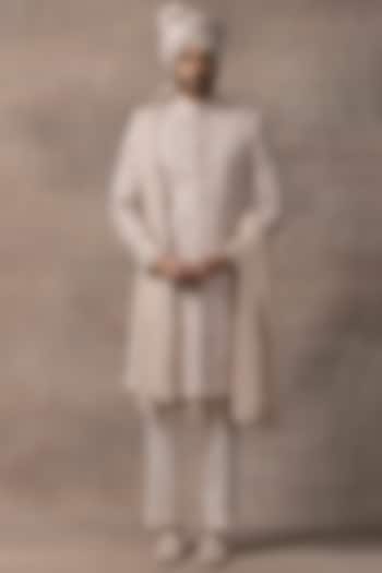 Dusty Rose Organza & Silk Embroidered Groom Sherwani Set by Sarab Khanijou at Pernia's Pop Up Shop