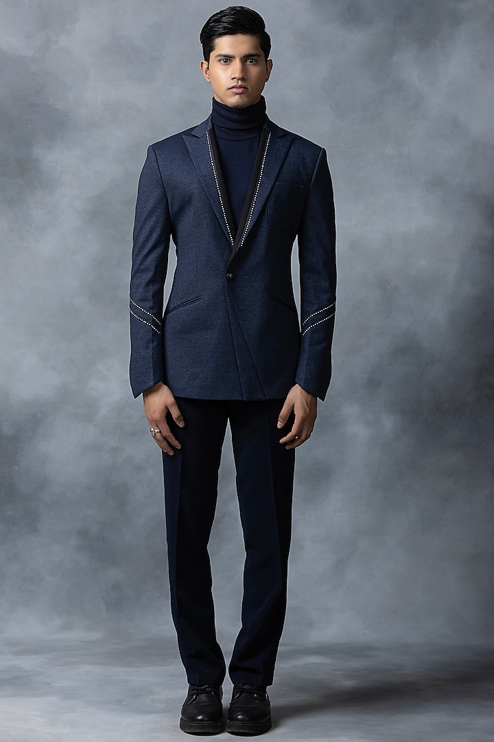 Navy Blue Suiting Blazer by Sarab Khanijou