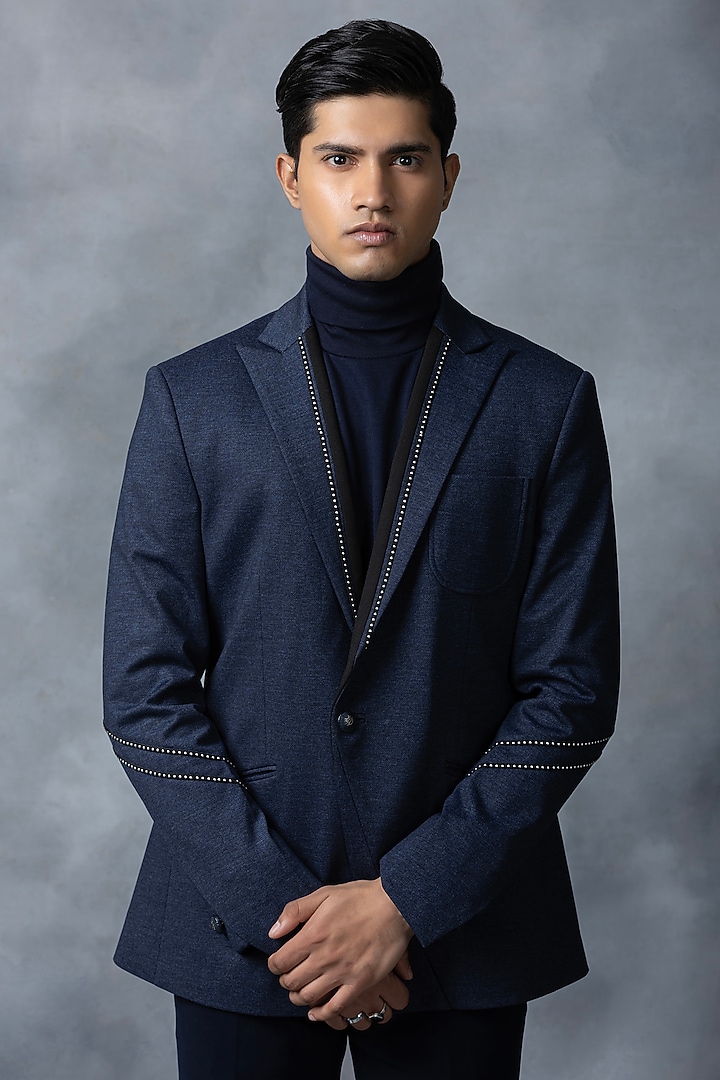 Navy Blue Suiting Blazer by Sarab Khanijou at Pernia's Pop Up Shop