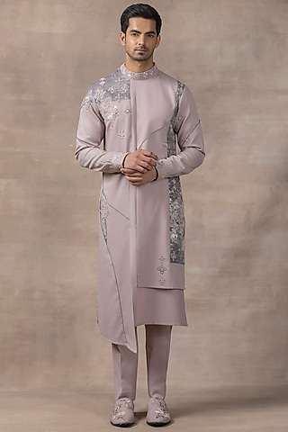 Lavender Crepe Embroidered Kurta Set by Sarab Khanijou