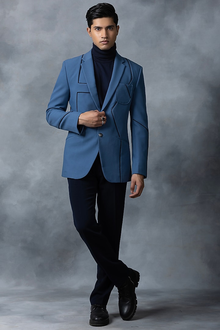 Blue Suiting Blazer by Sarab Khanijou at Pernia's Pop Up Shop