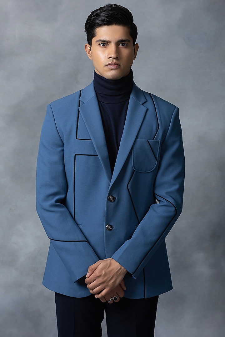 Blue Suiting Blazer by Sarab Khanijou at Pernia's Pop Up Shop