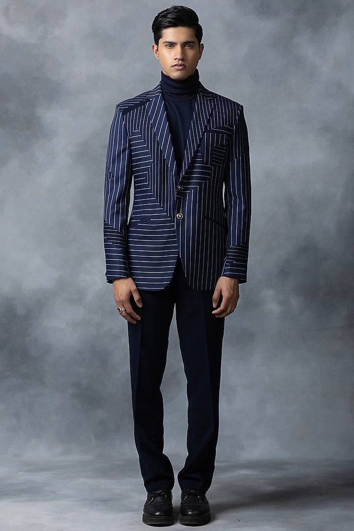 Navy Blue Suiting Blazer by Sarab Khanijou