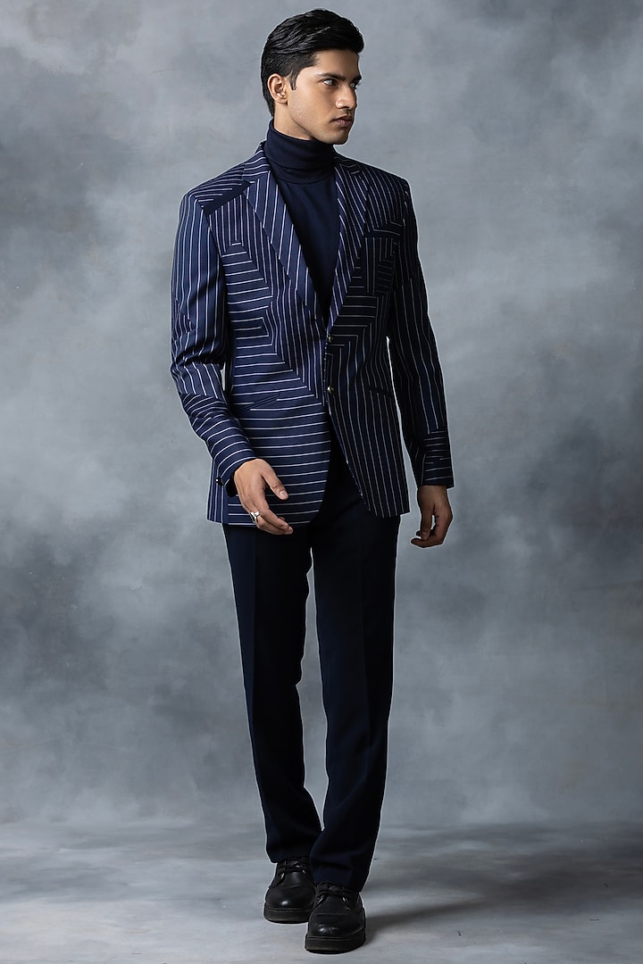Navy Blue Suiting Blazer by Sarab Khanijou at Pernia's Pop Up Shop