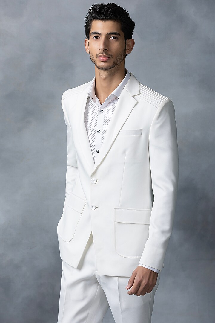 White Crepe Blazer by Sarab Khanijou at Pernia's Pop Up Shop