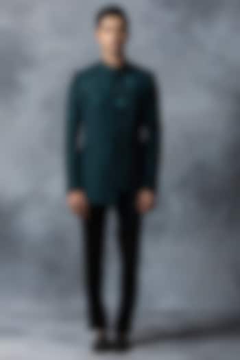 Green Sandwash Thread Work Wedding Indowestern Set by Sarab Khanijou at Pernia's Pop Up Shop