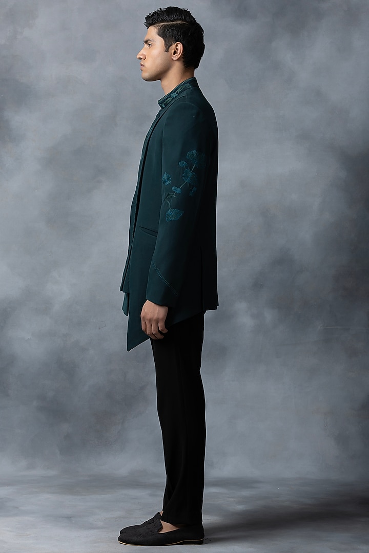 Green Sandwash Thread Work Wedding Indowestern Set by Sarab Khanijou at Pernia's Pop Up Shop