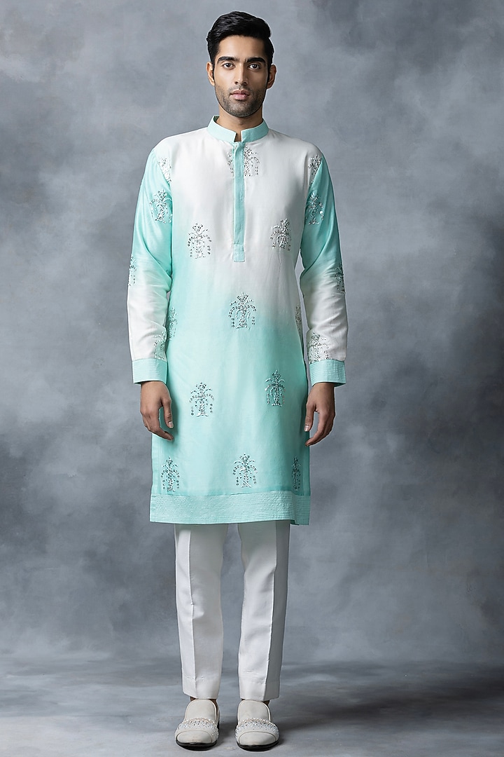 Ivory Chanderi Silk Kurta Set by Sarab Khanijou at Pernia's Pop Up Shop