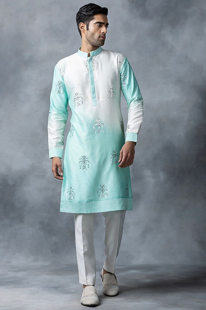 Ivory Chanderi Silk Kurta Set by Sarab Khanijou at Pernia's Pop Up Shop