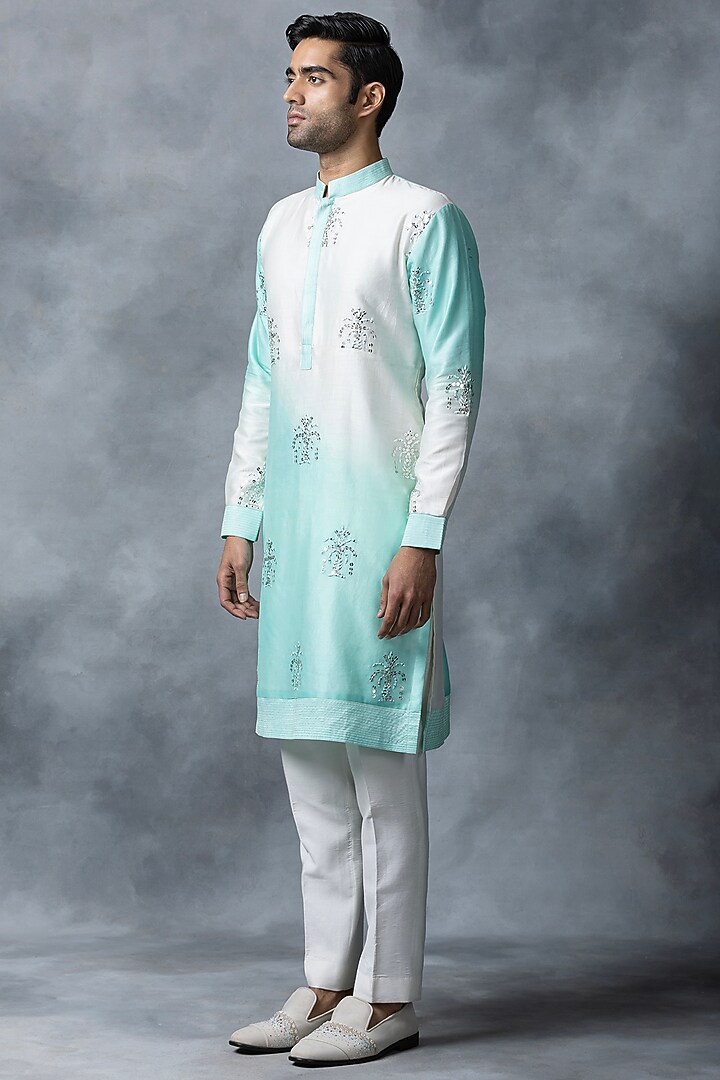 Ivory Chanderi Silk Kurta Set by Sarab Khanijou at Pernia's Pop Up Shop