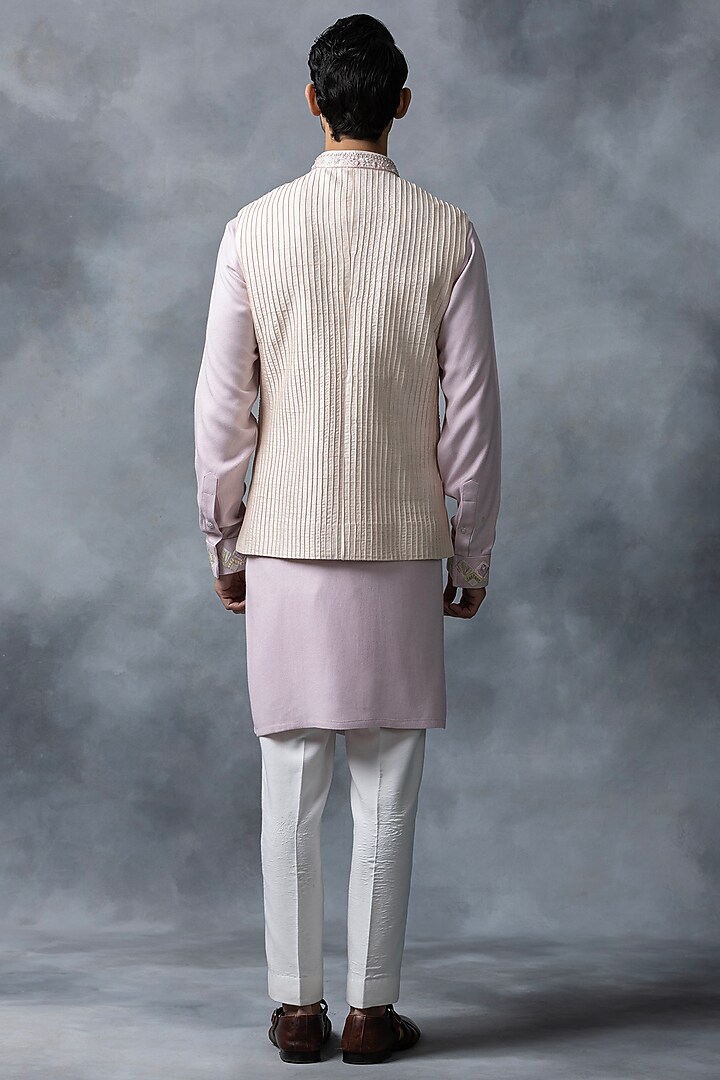 Dusty Rose Silk & Crepe Thread Work Bundi Jacket Set by Sarab Khanijou at Pernia's Pop Up Shop