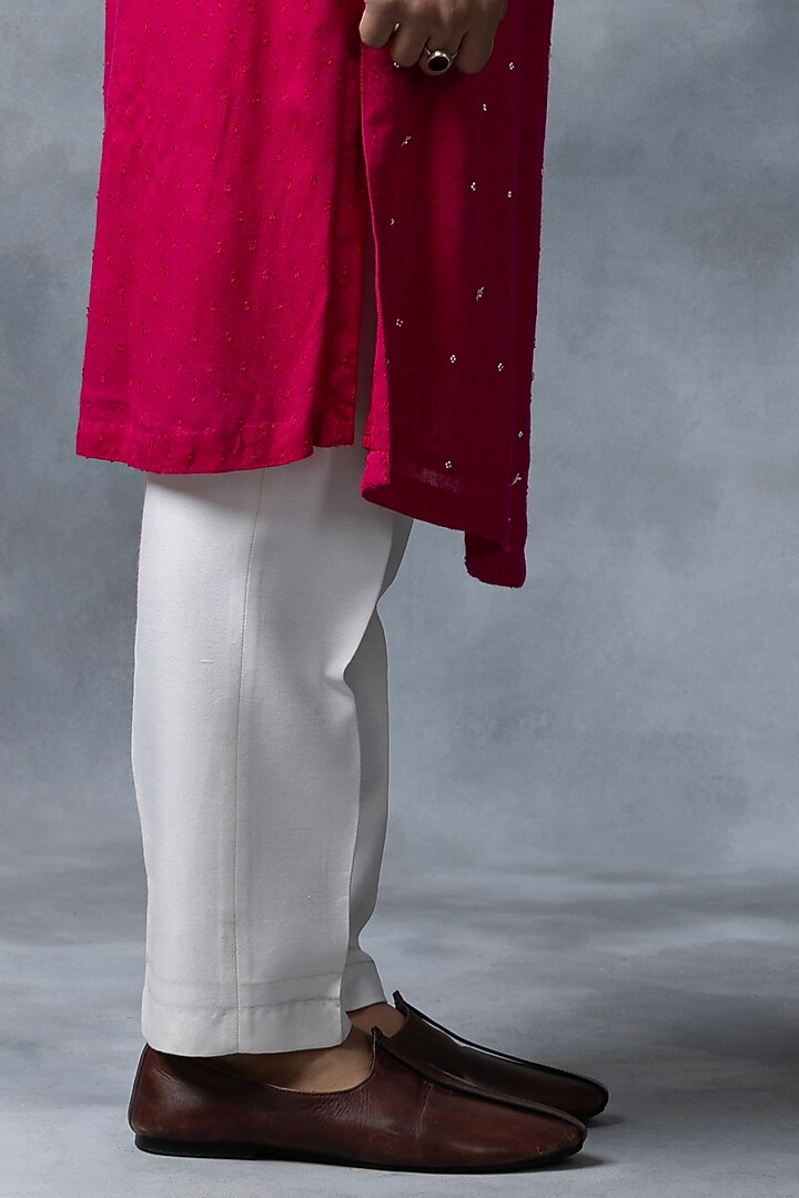 Hot Pink Silk & Moss Crepe Floral Thread Work Bundi Jacket Set by Sarab Khanijou at Pernia's Pop Up Shop