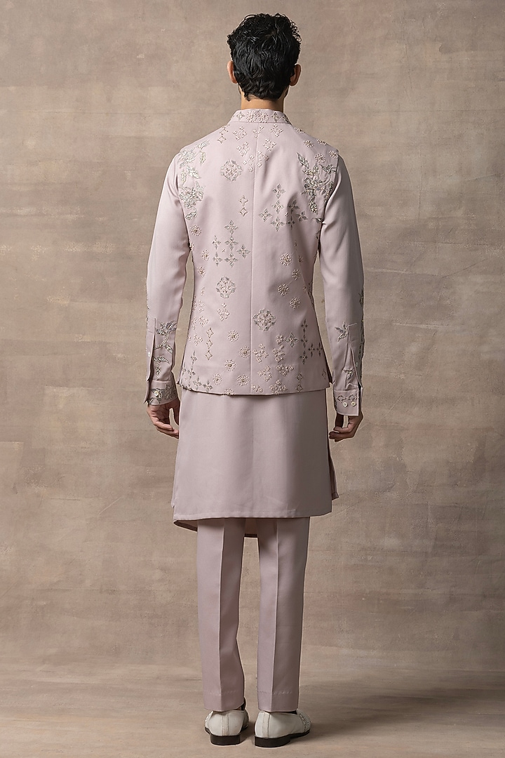 Lavender Crepe Embroidered Nehru Jacket Set by Sarab Khanijou at Pernia's Pop Up Shop