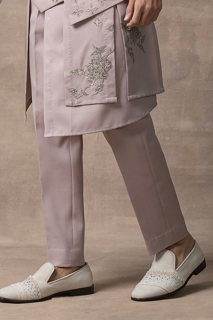 Lavender Crepe Embroidered Nehru Jacket Set by Sarab Khanijou at Pernia's Pop Up Shop