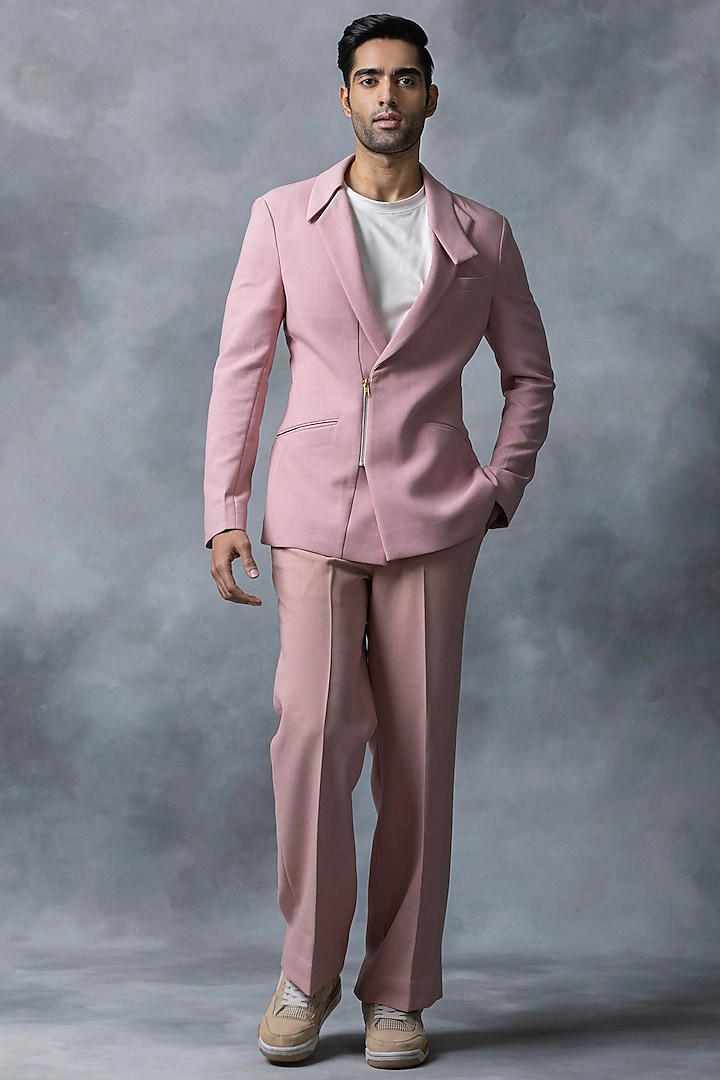 Pink Jersey Jacket Set by Sarab Khanijou