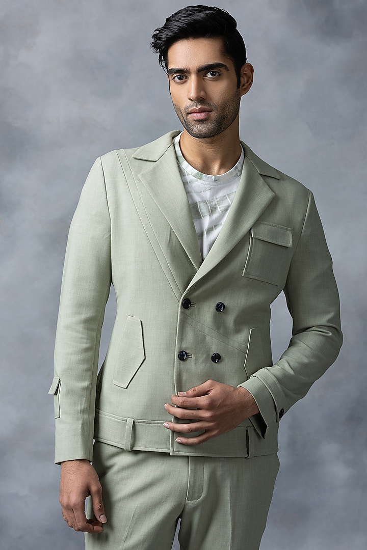 Pista Green Jersey Blazer Set by Sarab Khanijou at Pernia's Pop Up Shop