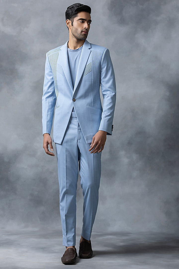 Sky Blue Cotton Blazer Set by Sarab Khanijou at Pernia's Pop Up Shop