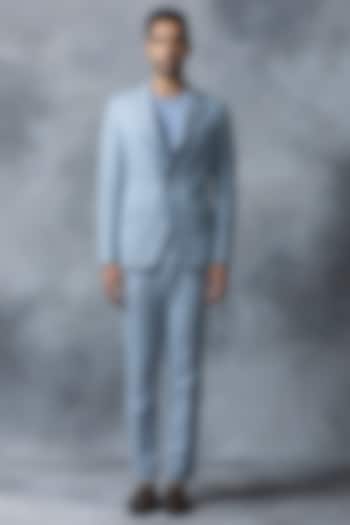 Sky Blue Jersey Blazer Set by Sarab Khanijou