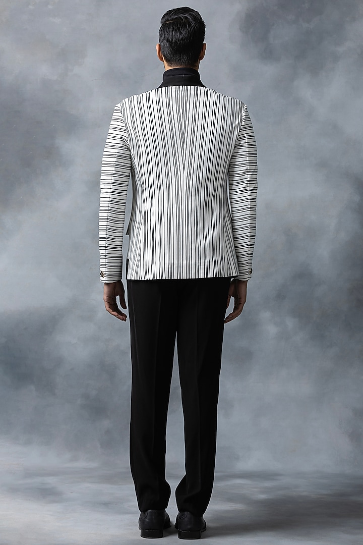 Black & White Knitted Fabric Striped Jacket by Sarab Khanijou at Pernia's Pop Up Shop