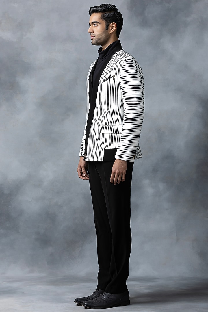 Black & White Knitted Fabric Striped Jacket by Sarab Khanijou at Pernia's Pop Up Shop