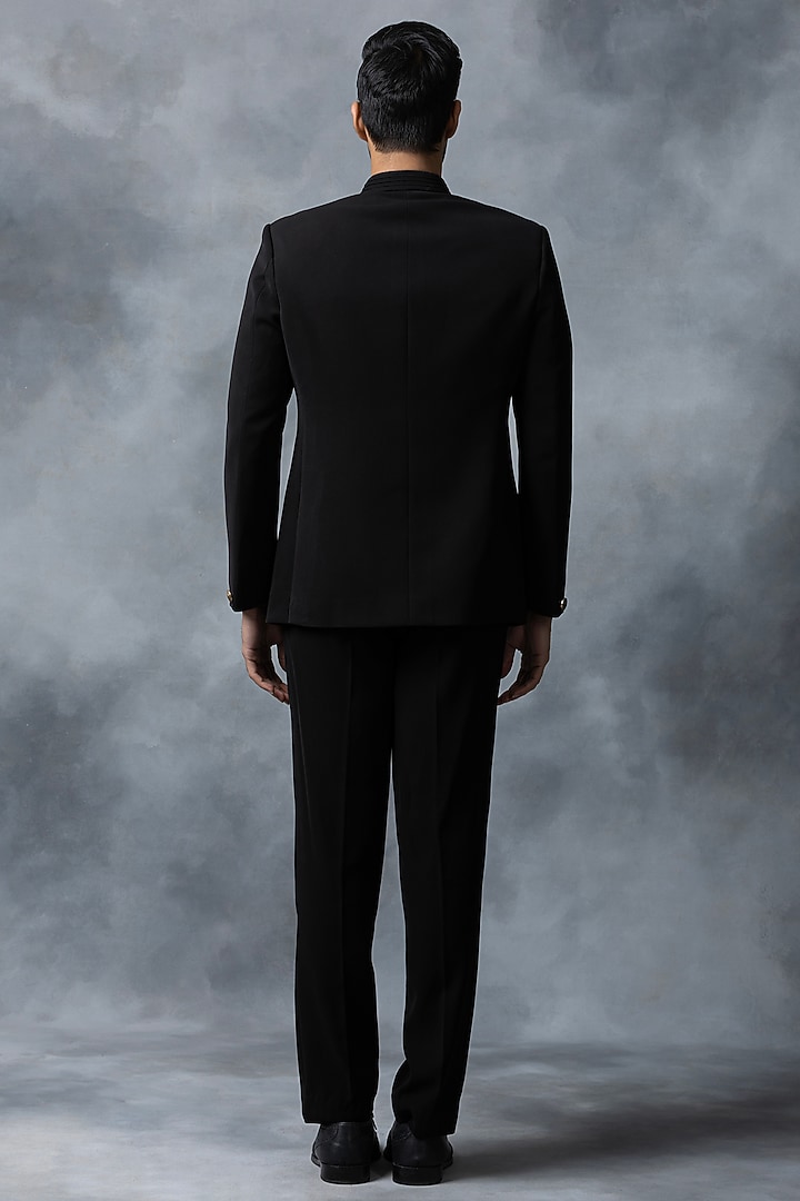 Black Sandwash Wedding Bandhgala Set by Sarab Khanijou at Pernia's Pop Up Shop