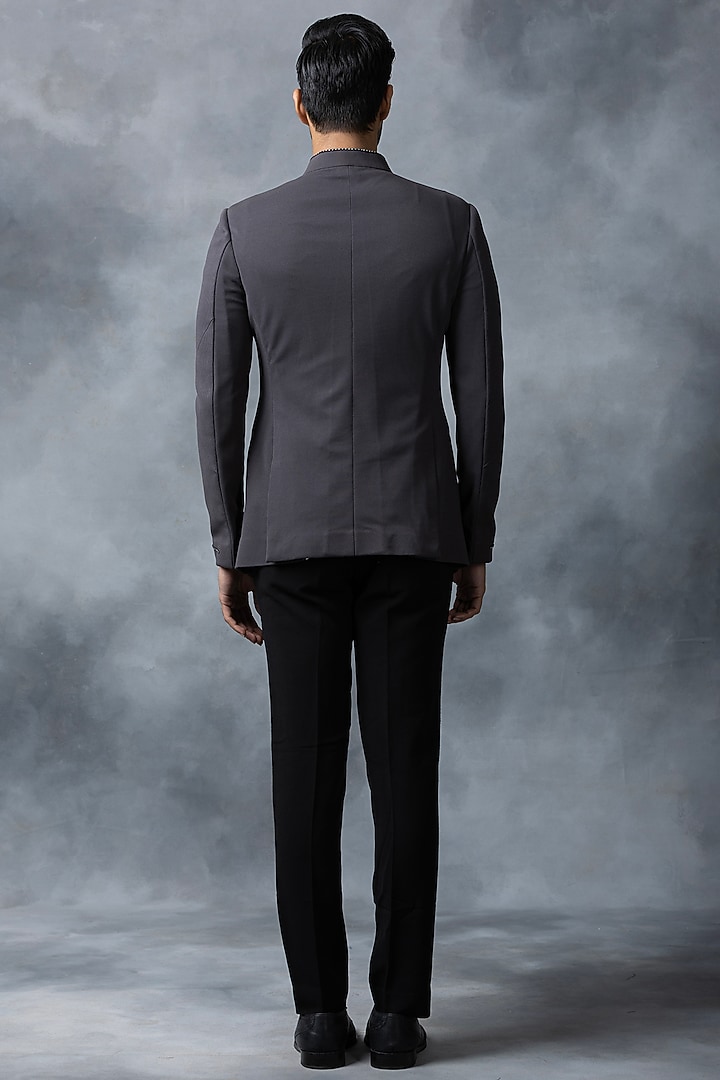 Grey Jersey Wedding Bandhgala Set by Sarab Khanijou at Pernia's Pop Up Shop