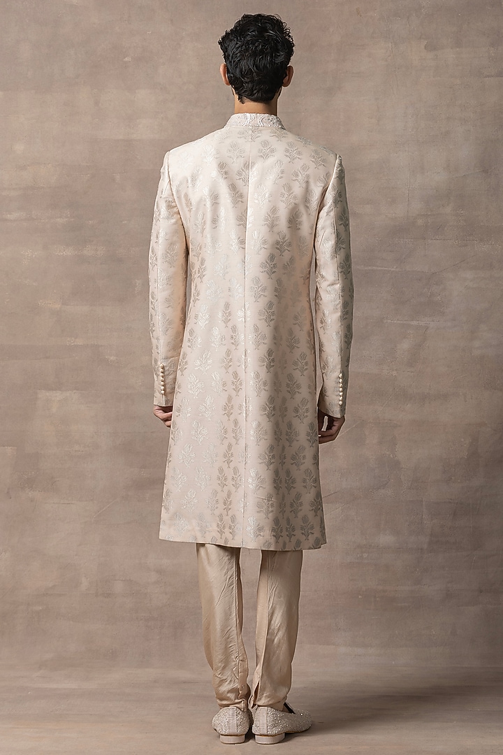 Peach Banarasi Silk Wedding Sherwani Set by Sarab Khanijou at Pernia's Pop Up Shop