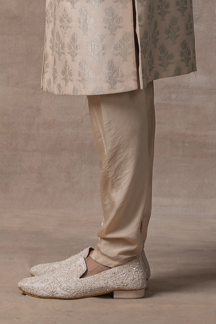 Peach Banarasi Silk Wedding Sherwani Set by Sarab Khanijou at Pernia's Pop Up Shop