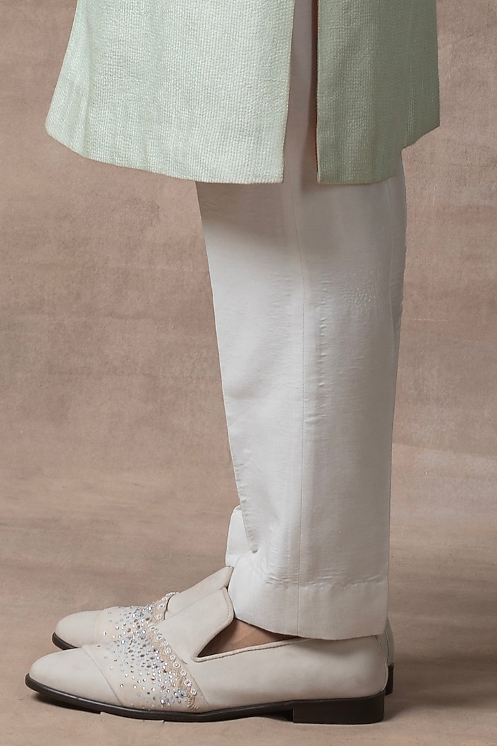 Light Green Organza & Kota Pearl Work Groom Sherwani Set by Sarab Khanijou at Pernia's Pop Up Shop