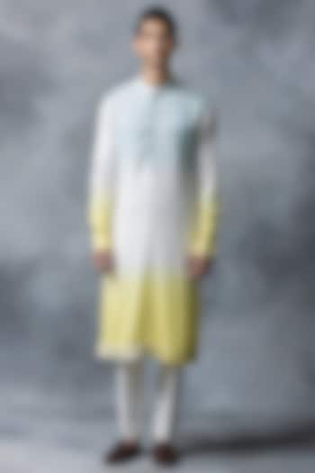 Yellow Moss Crepe Ombre Kurta Set  by Sarab Khanijou