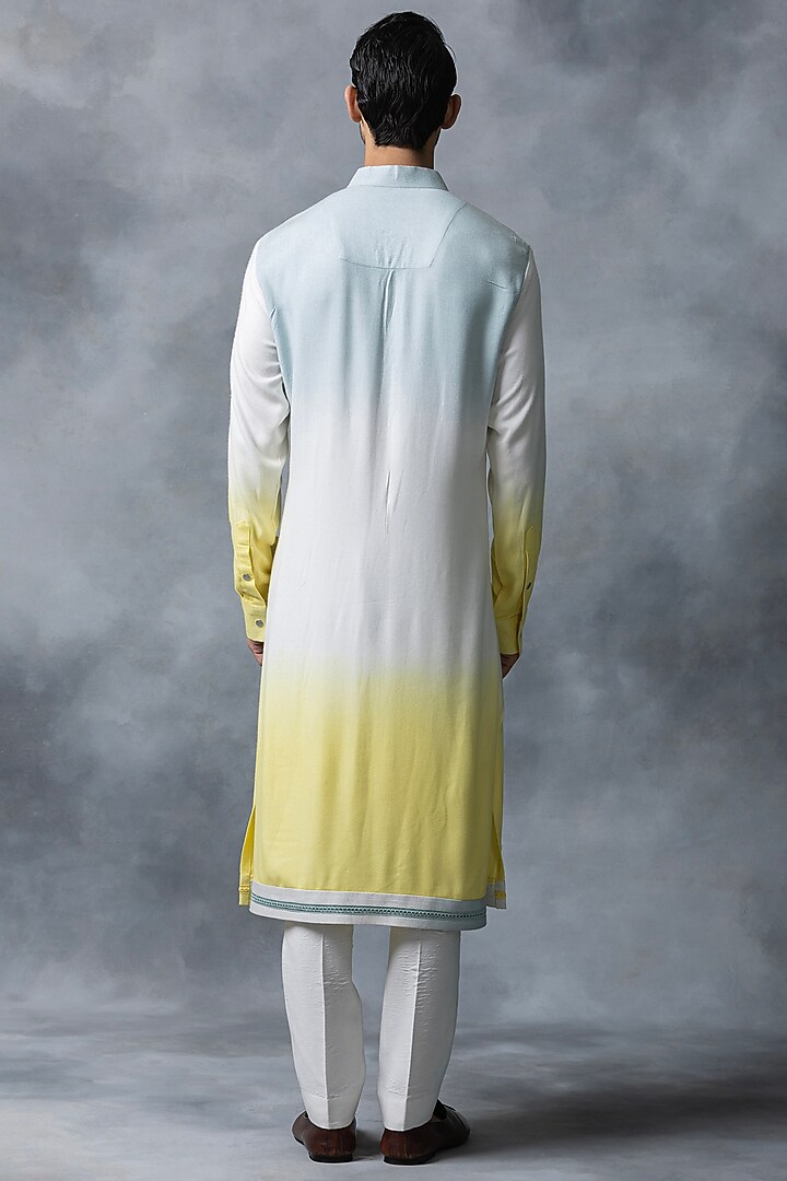 Yellow Ombre Moss Crepe Kurta Set by Sarab Khanijou at Pernia's Pop Up Shop