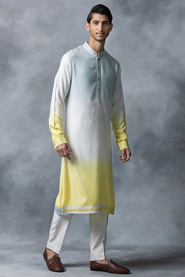 Yellow Ombre Moss Crepe Kurta Set by Sarab Khanijou at Pernia's Pop Up Shop