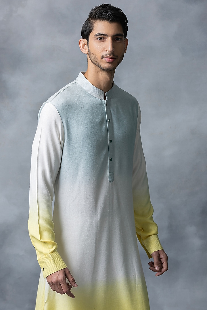 Yellow Ombre Moss Crepe Kurta Set by Sarab Khanijou at Pernia's Pop Up Shop
